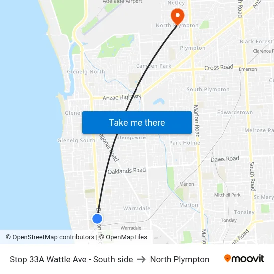 Stop 33A Wattle Ave - South side to North Plympton map