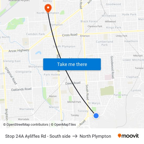 Stop 24A Ayliffes Rd - South side to North Plympton map