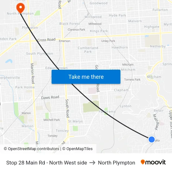 Stop 28 Main Rd - North West side to North Plympton map