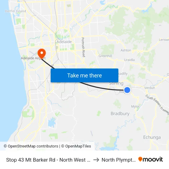 Stop 43 Mt Barker Rd - North West side to North Plympton map