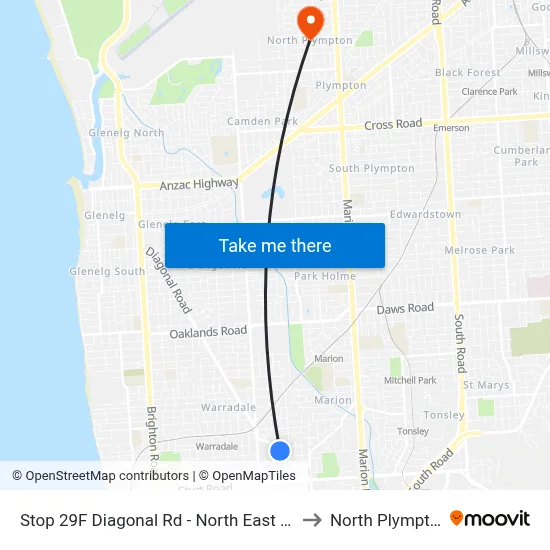 Stop 29F Diagonal Rd - North East side to North Plympton map