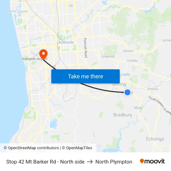Stop 42 Mt Barker Rd - North side to North Plympton map
