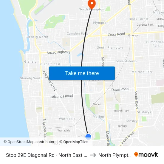 Stop 29E Diagonal Rd - North East side to North Plympton map
