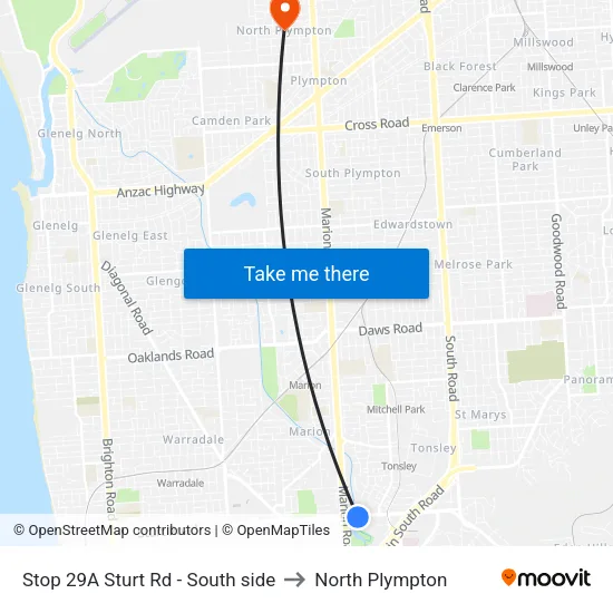 Stop 29A Sturt Rd - South side to North Plympton map