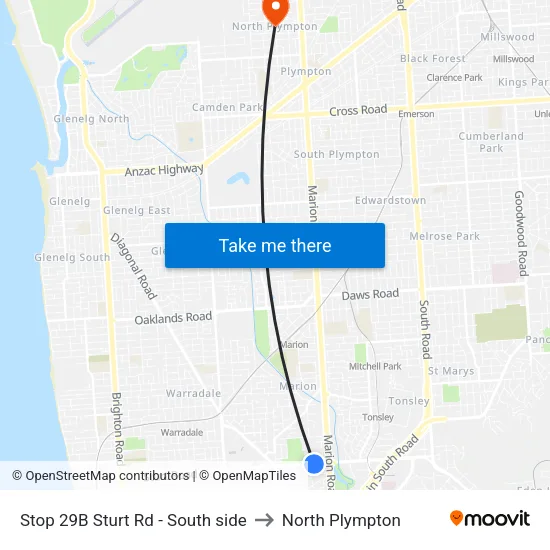 Stop 29B Sturt Rd - South side to North Plympton map