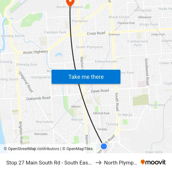 Stop 27 Main South Rd - South East side to North Plympton map