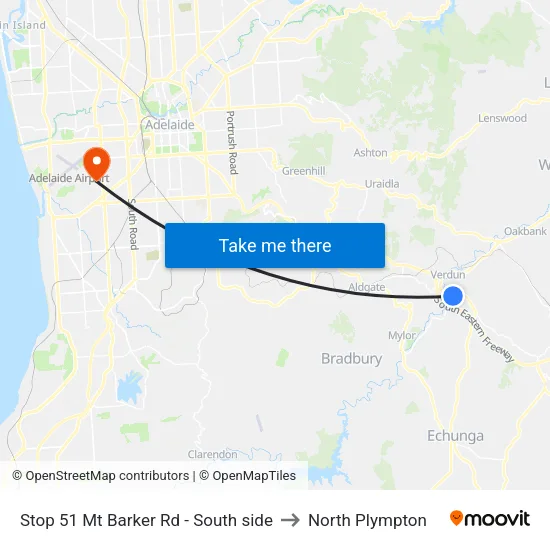 Stop 51 Mt Barker Rd - South side to North Plympton map