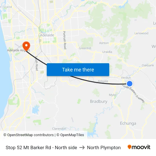 Stop 52 Mt Barker Rd - North side to North Plympton map