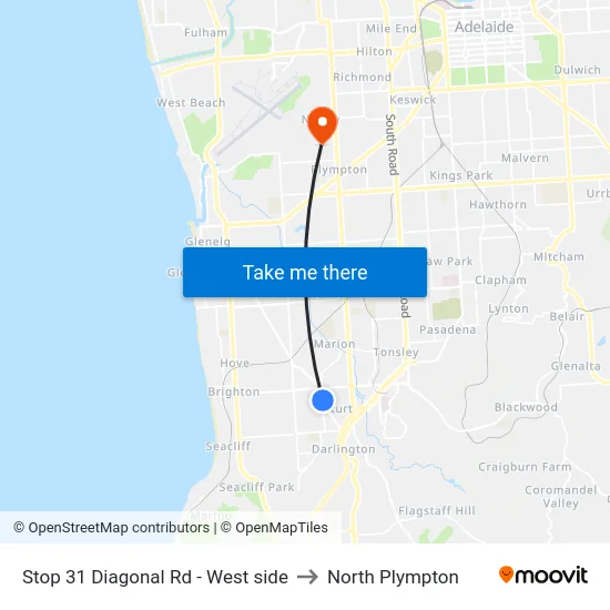 Stop 31 Diagonal Rd - West side to North Plympton map