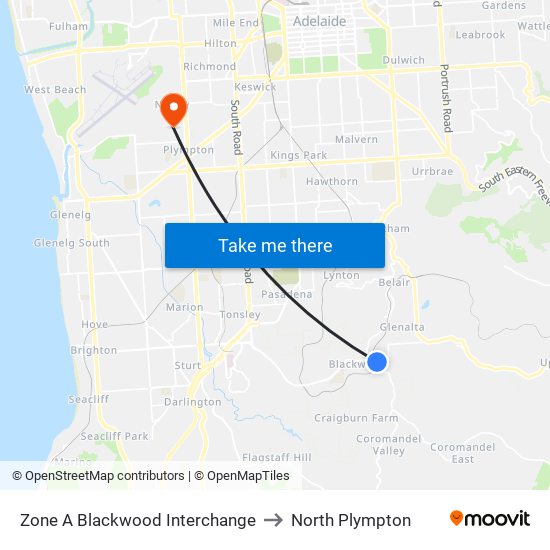 Zone A Blackwood Interchange to North Plympton map