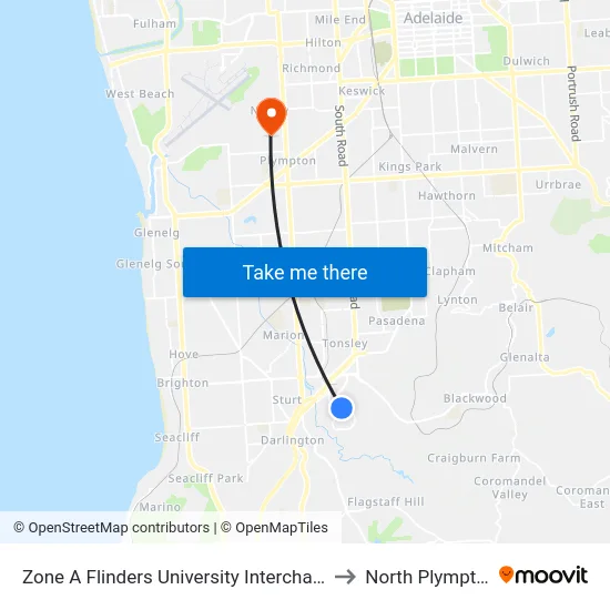 Zone A Flinders University Interchange to North Plympton map