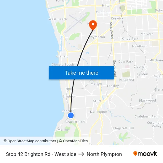 Stop 42 Brighton Rd - West side to North Plympton map
