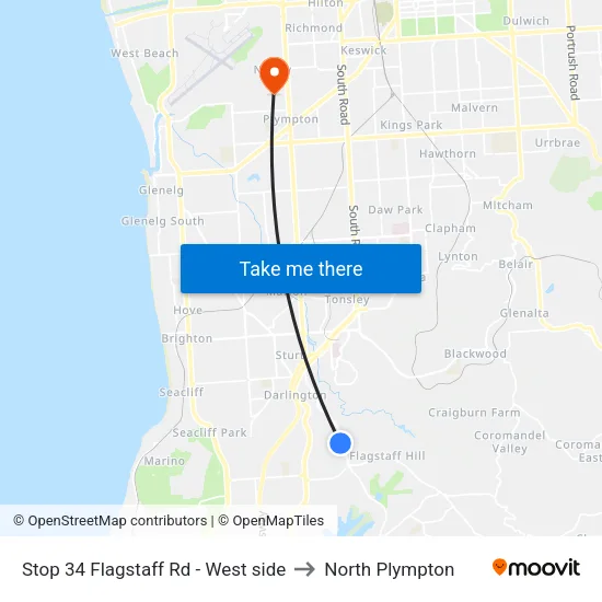 Stop 34 Flagstaff Rd - West side to North Plympton map