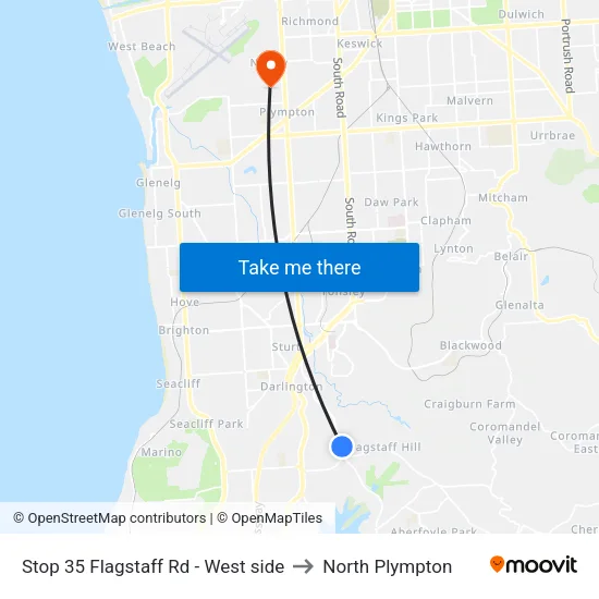 Stop 35 Flagstaff Rd - West side to North Plympton map
