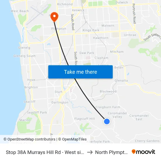Stop 38A Murrays Hill Rd - West side to North Plympton map