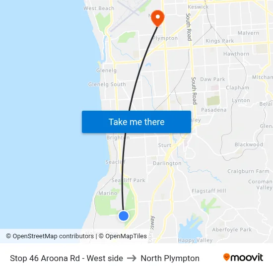 Stop 46 Aroona Rd - West side to North Plympton map
