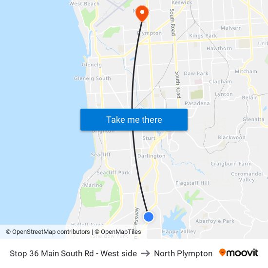 Stop 36 Main South Rd - West side to North Plympton map