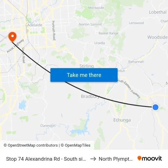 Stop 74 Alexandrina Rd - South side to North Plympton map
