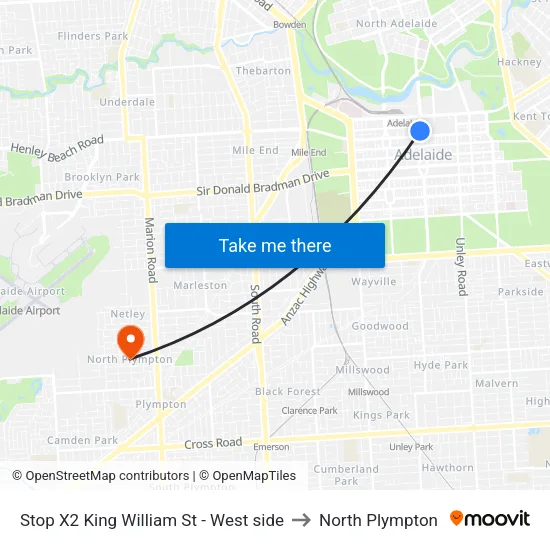 Stop X2 King William St - West side to North Plympton map