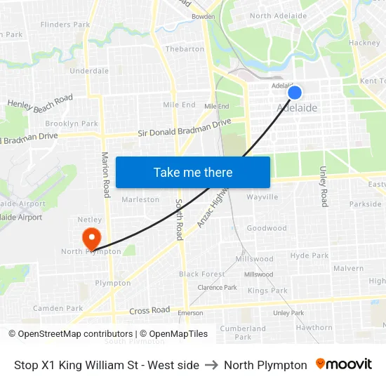 Stop X1 King William St - West side to North Plympton map