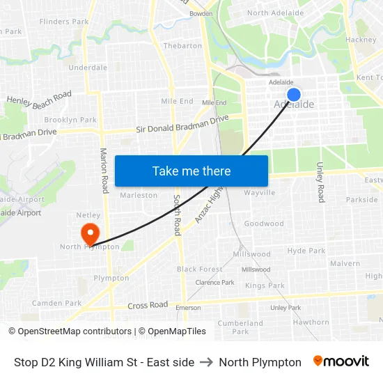 Stop D2 King William St - East side to North Plympton map