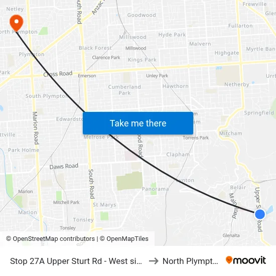 Stop 27A Upper Sturt Rd - West side to North Plympton map