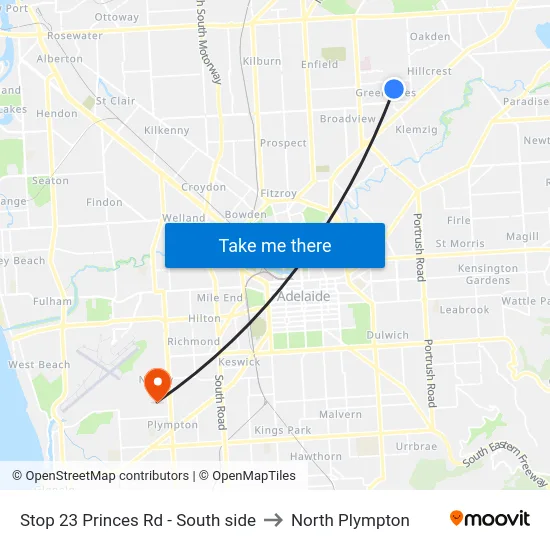 Stop 23 Princes Rd - South side to North Plympton map