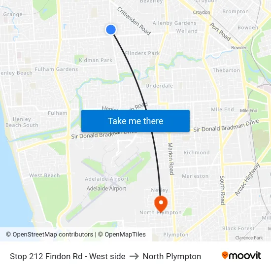 Stop 212 Findon Rd - West side to North Plympton map