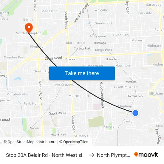 Stop 20A Belair Rd - North West side to North Plympton map