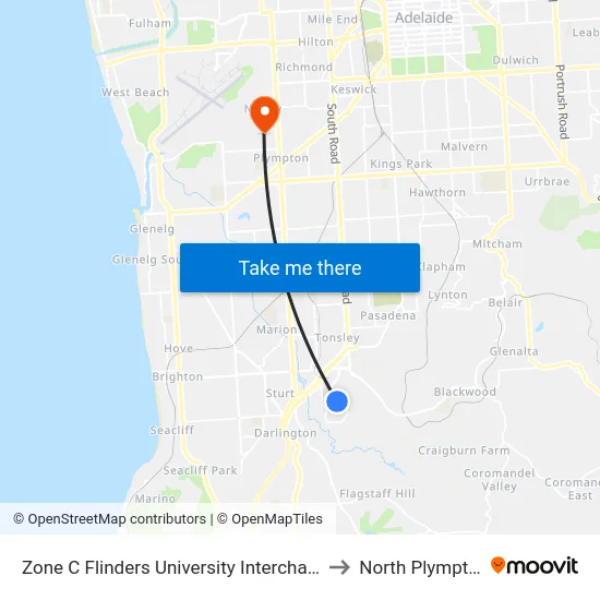 Zone C Flinders University Interchange to North Plympton map