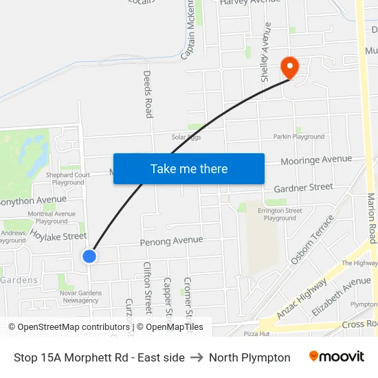 Stop 15A Morphett Rd - East side to North Plympton map