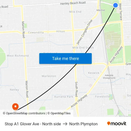 Stop A1 Glover Ave - North side to North Plympton map