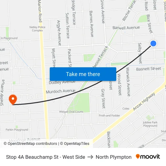 Stop 4A Beauchamp St - West Side to North Plympton map