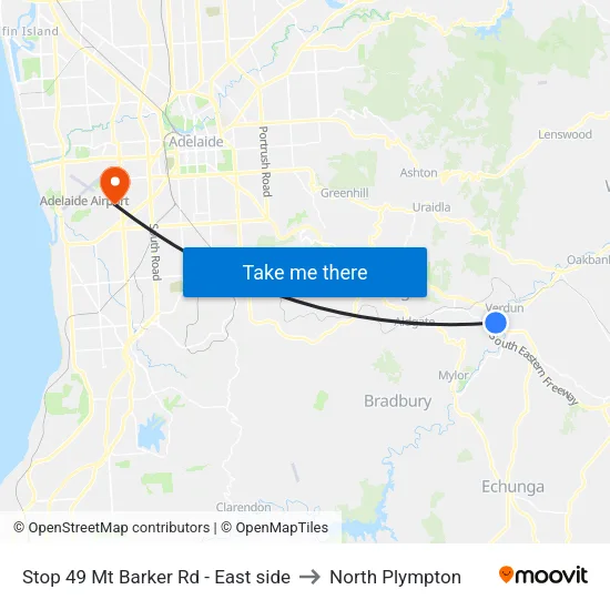Stop 49 Mt Barker Rd - East side to North Plympton map