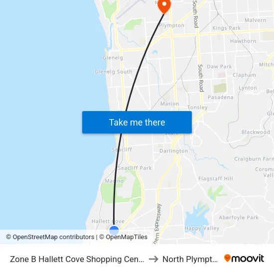 Zone B Hallett Cove Shopping Centre to North Plympton map
