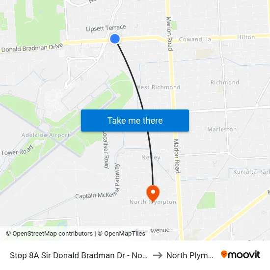 Stop 8A Sir Donald Bradman Dr - North side to North Plympton map