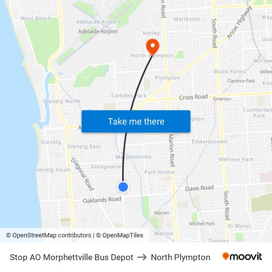 Stop AO Morphettville Bus Depot to North Plympton map