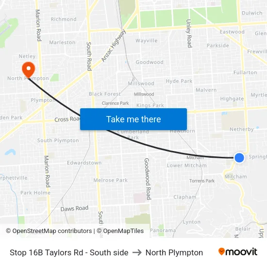 Stop 16B Taylors Rd - South side to North Plympton map