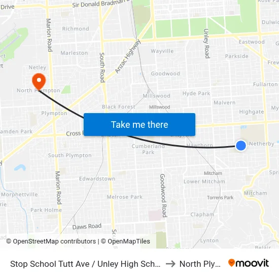 Stop School Tutt Ave / Unley High School - South side to North Plympton map