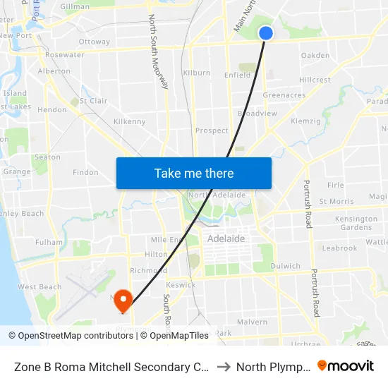 Zone B Roma Mitchell Secondary College to North Plympton map