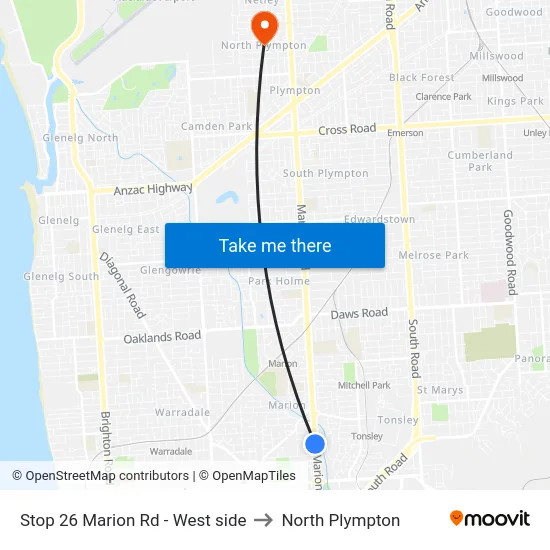 Stop 26 Marion Rd - West side to North Plympton map