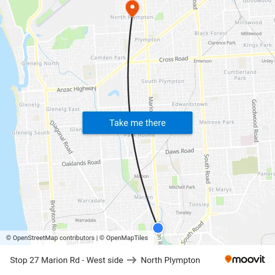 Stop 27 Marion Rd - West side to North Plympton map