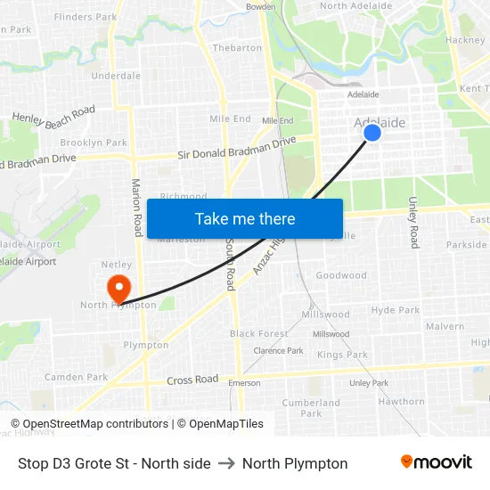 Stop D3 Grote St - North side to North Plympton map