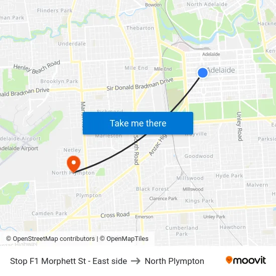 Stop F1 Morphett St - East side to North Plympton map