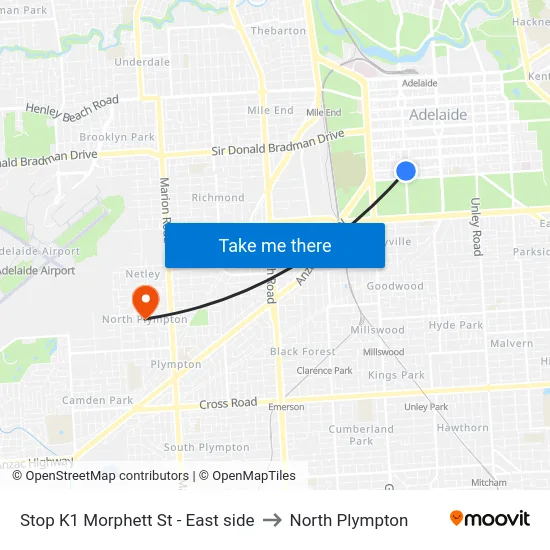 Stop K1 Morphett St - East side to North Plympton map