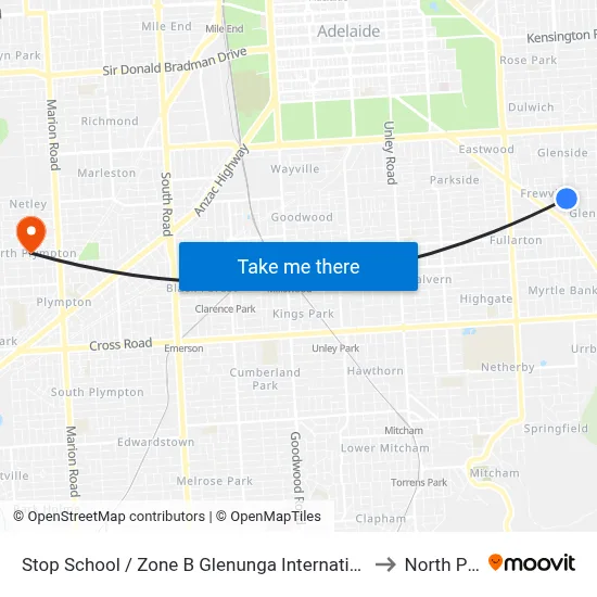 Stop School / Zone B Glenunga International High School Conyngham St to North Plympton map
