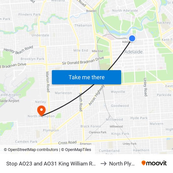 Stop AO23 and AO31 King William Rd - West side to North Plympton map