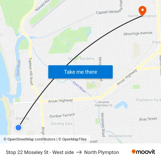 Stop 22 Moseley St - West side to North Plympton map