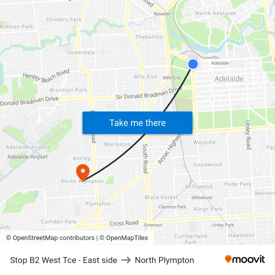 Stop B2 West Tce - East side to North Plympton map