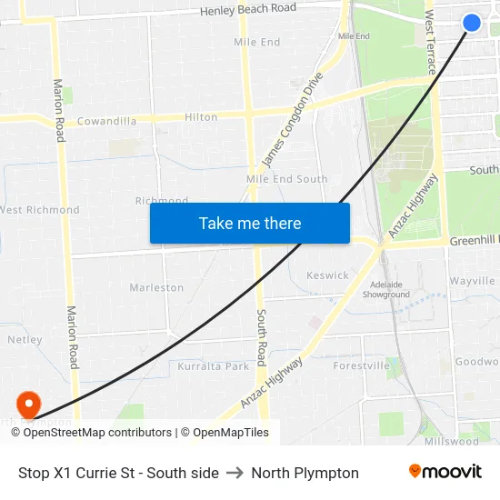 Stop X1 Currie St - South side to North Plympton map